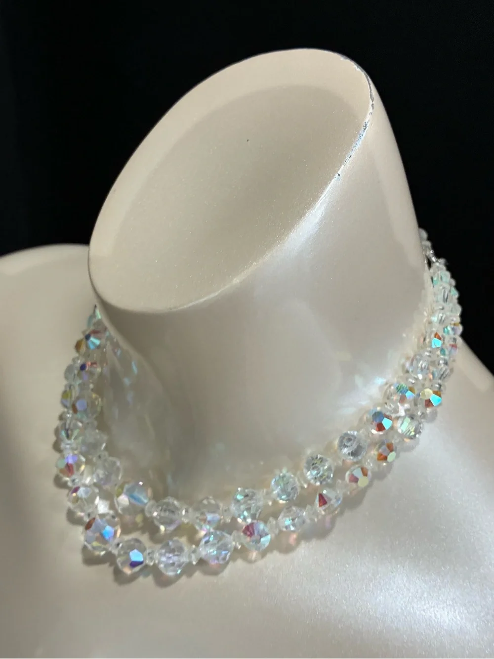 Crystal Aurora Borealis Multi-Strand Statement Necklace - Clear Iridescent EUC
